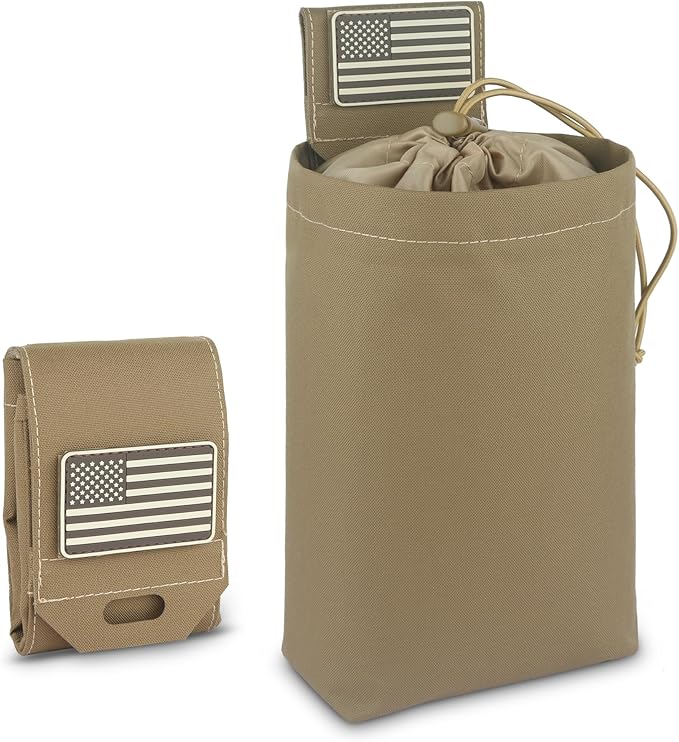 Tactical Dump Pouch for Battle Belt & MOLLE Systems | Foldable Mag Pouch with Drawstring Closure | for Hunting, Duty, Paintball | Includes Flag Patch