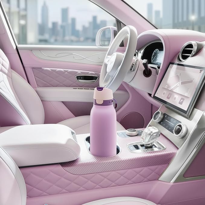 Meoky 24 oz Stainless Steel Slim Water Bottle: Leak Proof Locking Lid, 2-in-1 Straw and Spout, 24 Hours Cold, Top Handle, BPA Free, Insulated Water Bottle for Women Sports Travel Gym, Lavender