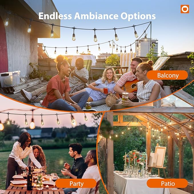 addlon 200FT Outdoor String Lights LED with Remote Dimmable Patio Lights Waterproof Shatterproof Edison Bulb for Outside Backyard Porch Garden Bistro Pergola Party Decor, Warm Ambience Lighting