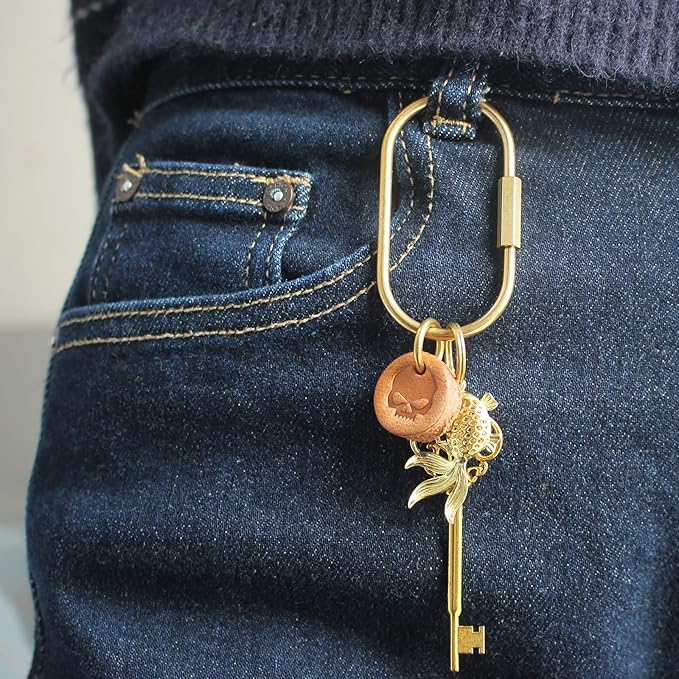 CMVFYL Gold Brass Key Rings, Purse Bag Charms for Handbags, Screw Lock Key Organizer, Carabiner Keychain Clip for Keys