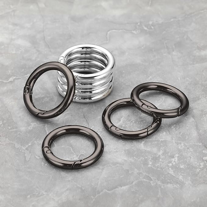 Gkeygo Key Ring Clip, 4/5 Inch Keychain Rings, 8 Pack Round Carabiner Clip for Keys, Buckle, Bags, Purses - Key Chain Hooks Replacement Keychains Lanyard DIY Crafts - Black, Silver