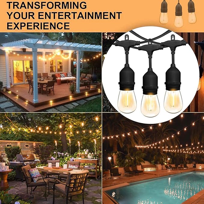 Banord Outdoor String Lights, 105FT Waterproof Patio Lights with 1W Dimmable LED Bulbs, Hanging String Lights for Outdoor Backyard, Garden, Deck, Porch, Gazebo, Balcony, Camping, Party(Black)