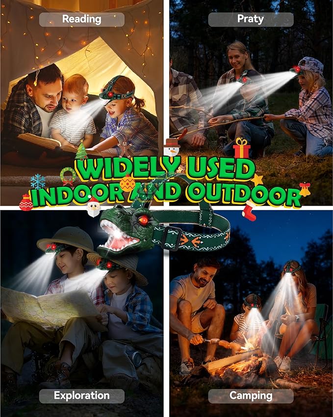 LED Dinosaur Headlamp for Kids, Children's Toy Flashlight T-Rex Dinosaur Toys for Age 3 4 5 6 7 8 9 Years Old Kids, Camping Hiking Gear for Boys Girls