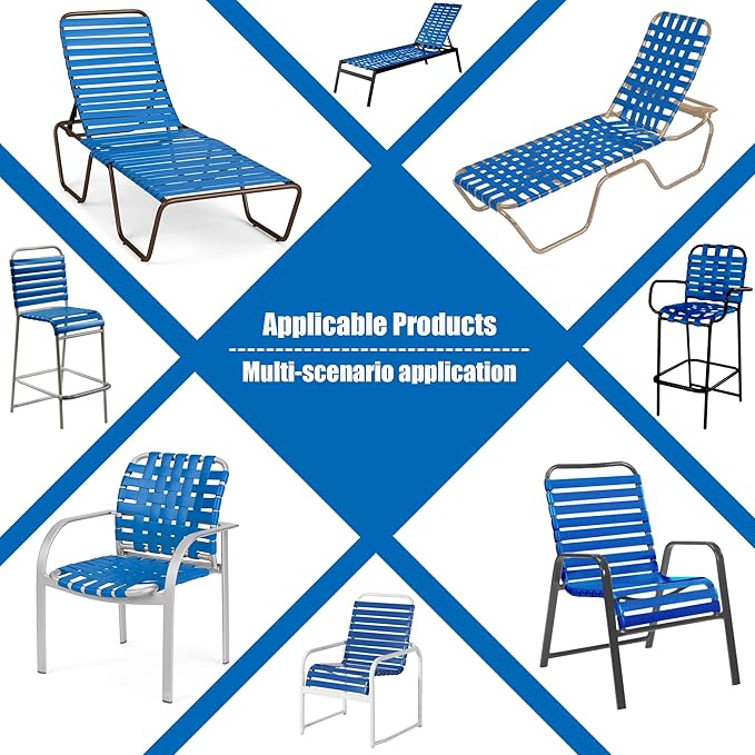 Vinyl Straps for Patio Chair Repair Kit 2'' Wide 10 Ft Long Replacement Straps + 10 Free Rivets for Outdoor Lawn Furniture Chaise Lounge Repair (Blue)