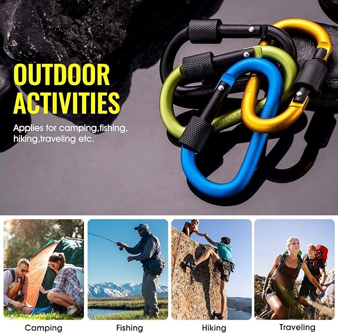 Carago Carabiner Clips with Screw Gate, 10 Pack Carabiners Hiking Clips with 7.5mm Diameter Aluminum Rod