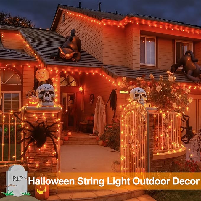 Extra-Long 144FT Solar String Lights for Outside, 2 Pack 400LED Solar Fairy Lights Outdoor Waterproof, Copper Wire with 8 Modes Solar Twinkle Lights for Tree Garden Party Xmas Wedding Decor (Orange)