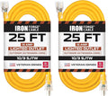 Iron Forge Cable Outdoor Extension Cord 25 Ft, 2 Pack - 10 Gauge Heavy Duty Extension Cord, 15 AMP, 10/3 Yellow Cable SJTW Weatherproof with 3 Prong