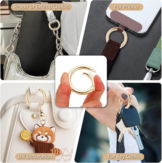 Gkeygo Key Ring Clip, 1 Inch Keychain Rings, 8 Pack Round Carabiner Clip for Keys, Buckle, Bags, Purses - Key Chain Hooks Replacement Keychains Lanyard DIY Crafts, Light Gold