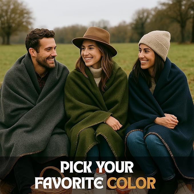 Wool Camping Blanket 10-Pack - 70% Wool Heavy-Duty Military Style Throw, Warm & Washable, Fire Retardant Cover for Emergency, Survival & Outdoor Use - For Camping, Car, Home & Hiking, Olive 66x90