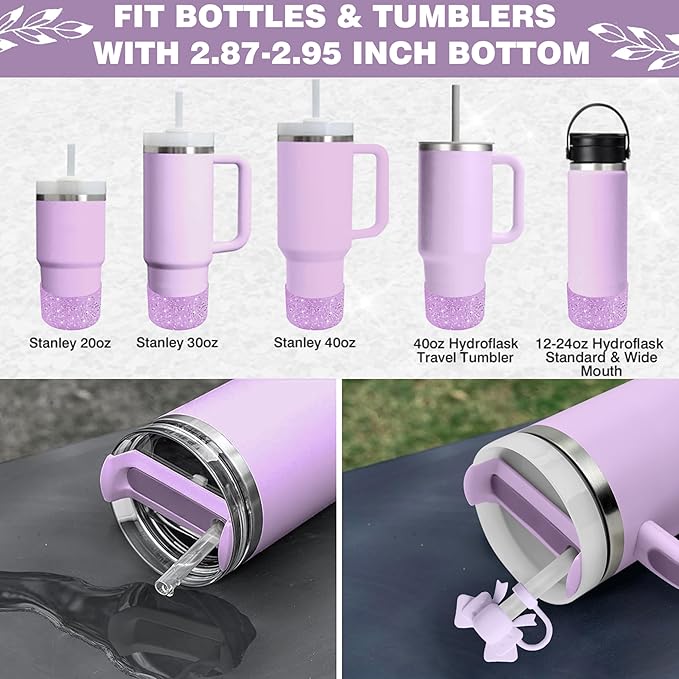9PCS Purple for Stanley Cup Accessories Set Bling Initials Bow Charms for Stanley Decorations 30/40 Oz Tumbler Accessories Including Bow Straw Topper, Handle Strap, Spill Stopper（Letter M）