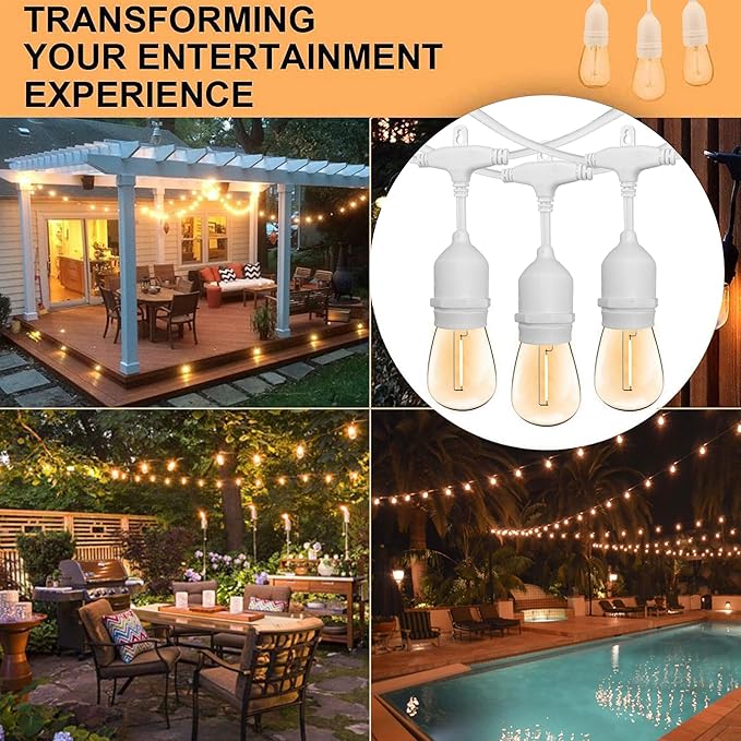 Banord Outdoor String Lights, 105FT Waterproof Patio Lights with 1W Dimmable LED Bulbs, Hanging String Lights for Outdoor Backyard, Garden, Deck, Porch, Gazebo, Balcony, Camping, Party(White)