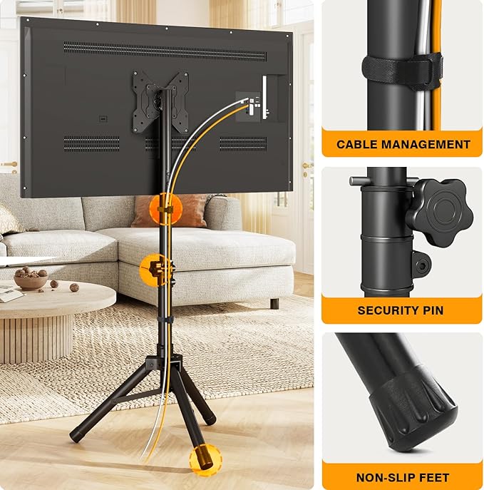 Tripod TV Stand for 23-75 inch Flat Screen/Curved TVs up to 100 lbs (22-50 Inch)