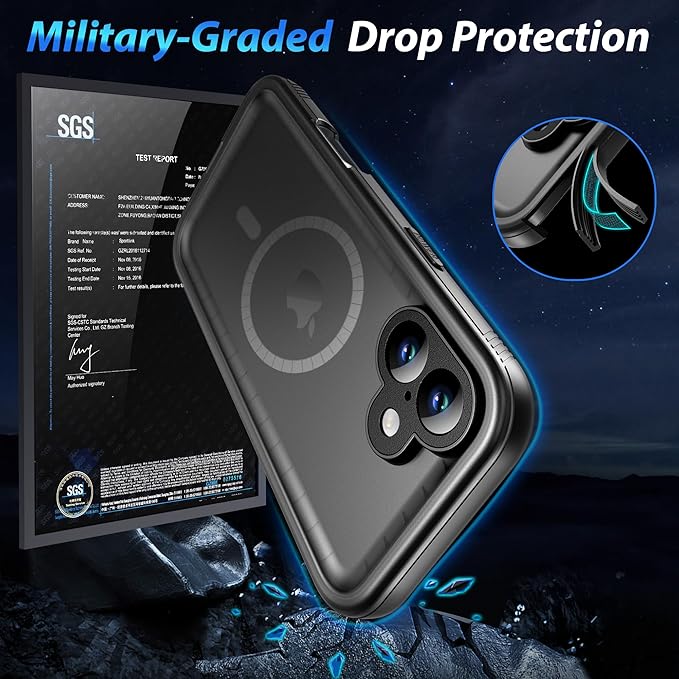 SPORTLINK for iPhone 16 Waterproof Case - Shockproof Dustproof Case with Built-in Clear Screen Protector, Full Body Heavy Duty Sealed Protective Cover for i Phone 16 6.1" Mag/Black