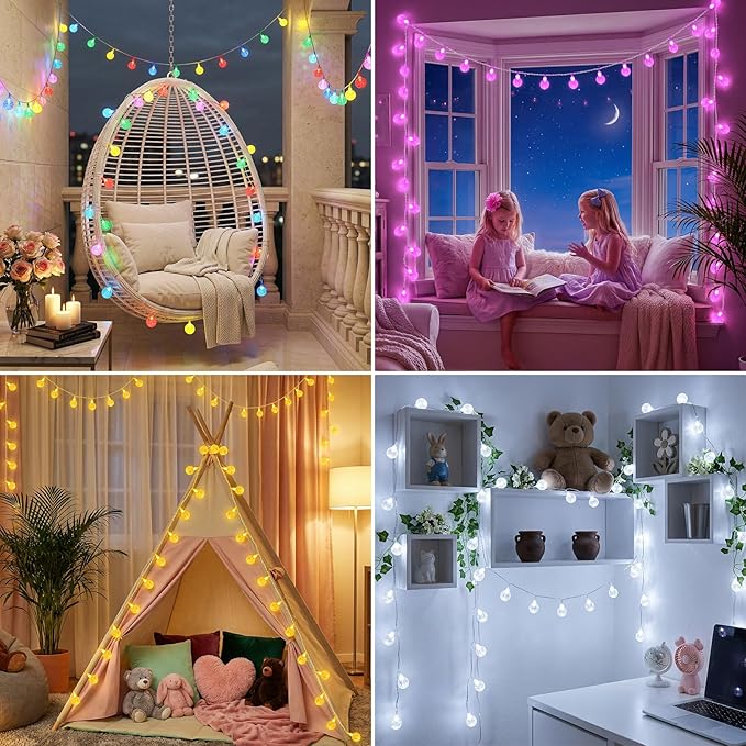 OMIKA Color Changing Indoor String Light USB Plug, 16.5ft 50 LEDs Crystal Globe Fairy Lights with Remote Timer Ambient Lighting for Girls Bedroom Home Xmas Halloween Party Decor (24 Colors+Warm White)