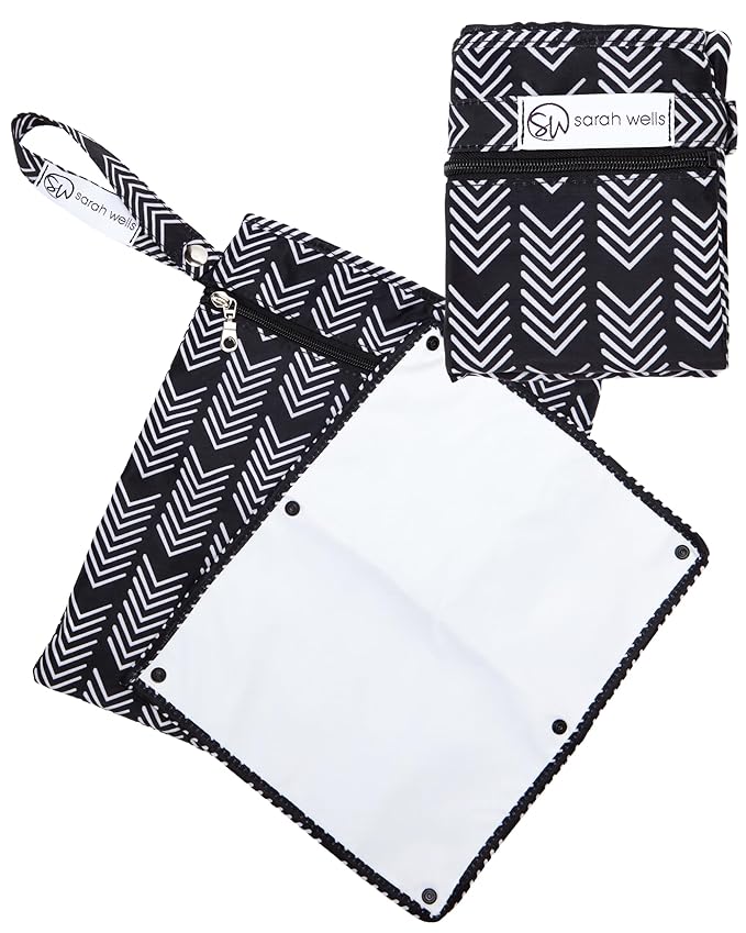 Sarah Wells Pumparoo Wet Dry Bag for Breast Pump Parts – Compact Organizer with Waterproof Pocket, Staging Mat & Fridge Hack – Machine Washable Pumping Accessory (Black & White)