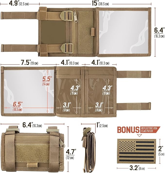 LIVANS Map Case Tactical Arm Sleeve QB Wristband Map Pouch Tactical Armband Sleeve Military Arm Wrist Pouch Document DOPE Card Holder for Shooting Rescue Field Measurement, Include Flag Patch