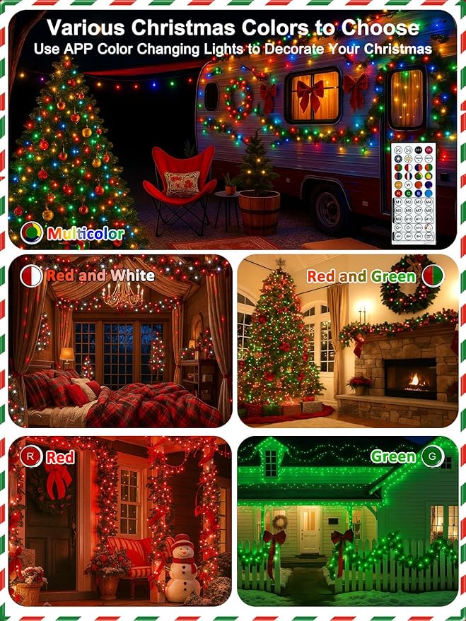 Smart Color Changing 4th of July Lights with Remote & App, 132FT 400LED Red White and Blue Twinkle Lights with Timer, RGB Patriotic Fairy String Light Waterproof Indoor Outdoor Independence Day Decor