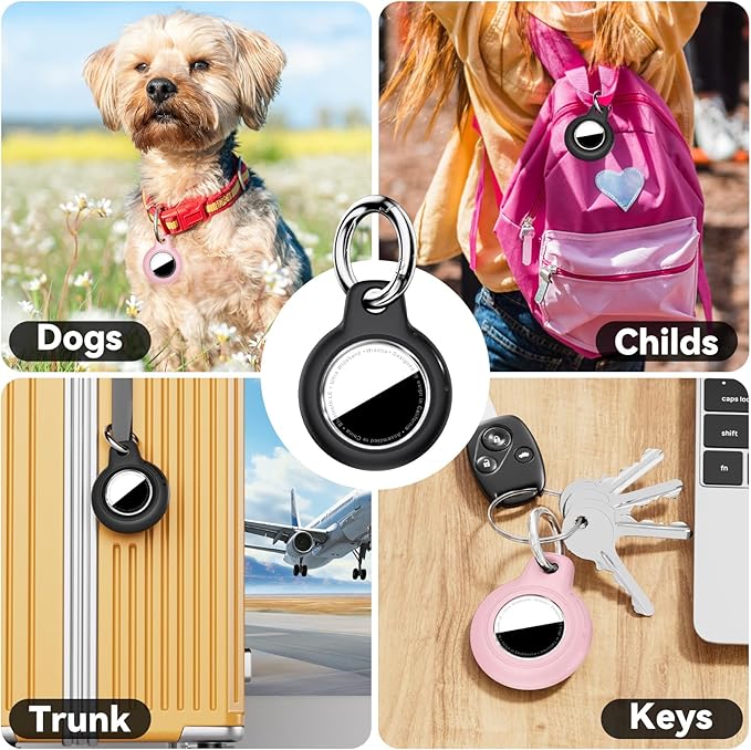 for Apple AirTag 2nd & 1st Gen, Waterproof Case for AirTag Holder Keychain,GPS Tracker Cover for Dog,Car Key,Luggage-E6-Black+Pink