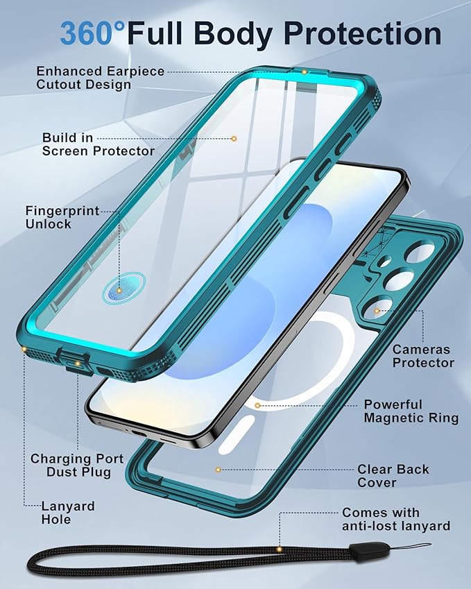 for Samsung Galaxy S25 Waterproof Case, [Fit for Magsafe] [IP68 Water Proof] [Built-in Screen Protector], Magnetic Heavy Duty Military Grade Rugged Phone Case for S 25 6.2", Teal