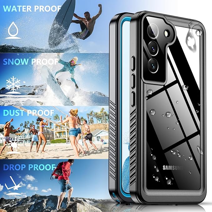 SPIDERCASE for Samsung Galaxy S22 Waterproof Case,[12FT Military-Grade Drop Protection] IP68 Water Resistance [Built-in Screen Protector] Full Body Sealed Protection Phone Case 6.1", Blue