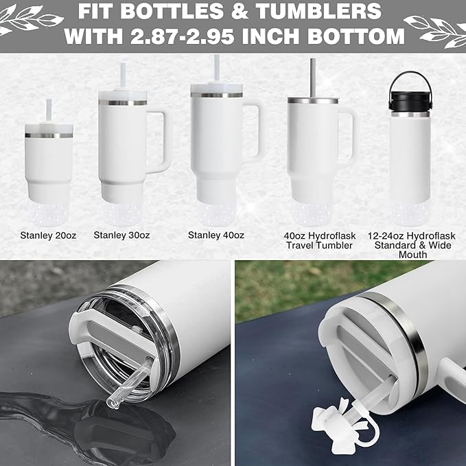 9PCS White for Stanley Cup Accessories Set Bling Initials Bow Charms for Stanley Decorations 30/40 Oz Tumbler Accessories Including Bow Straw Topper, Handle Strap, Spill Stopper（Letter K）