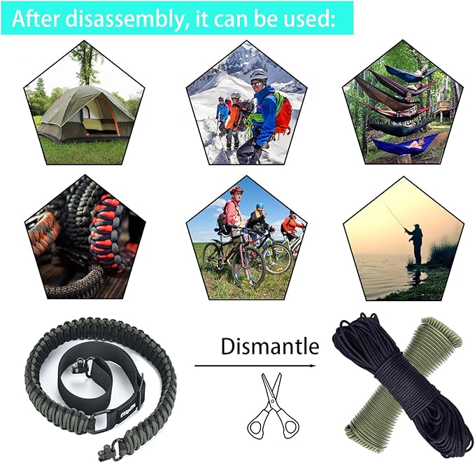 Double Braide 550LB Shotgun Sling 2 Point Paracord Rifle Sling,Non-Slip Traditional Adjustable Gun Sling for Hunting Shooting Camping