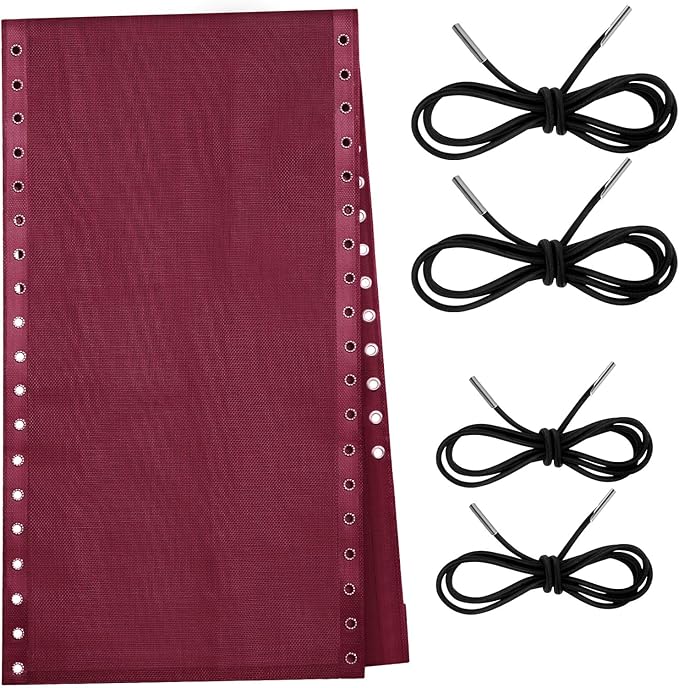 Queekay Chair Replacement Fabric with 4 Bungee Cord Lounge Chair Cloth Mesh Repair Kit for Patio Recliner Outdoor Lawn Pool(63 x 21 Inch,Wine Red)