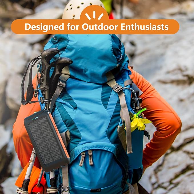 Solar Charger Power Bank 49800mAh Portable Solar Phone Charger with 2 USB-A and Type-C Interface, 15W Fast Charging for iPhone, Samsung etc. Portable Battery Charger with Dual Flashlight for Camping