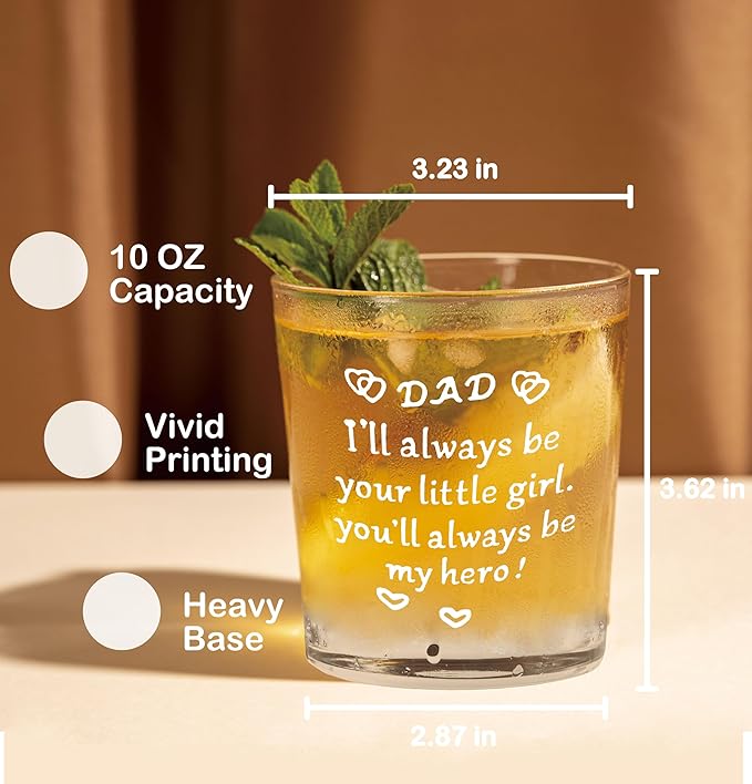 Nogrit Dad Gifts from Daughter Whiskey Glasses 10 oz, Dad Gifts for Father's Day Birthday, Father Daddy Old Fashioned Rocks Glasses for Men Drinking Cocktail Scotch Vodka Tequila Rum