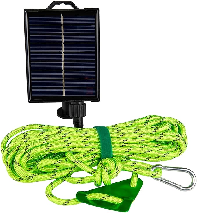 Solar Luminous Paracord Rope, 23ft Solar-Powered Green Glow Rope with Remote, 8 Lighting Modes + Timer, 500 mAh Battery, IP66 Waterproof for Outdoor Camping