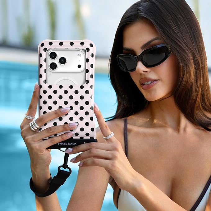 VELVET CAVIAR Waterproof Phone Pouch with Lanyard | IP68 Floating Case for iPhone & All Phones | Dry Bag for Snorkeling, Beach, Kayaking | Travel & Cruise Essentials for Women (Pink Polka Dot)