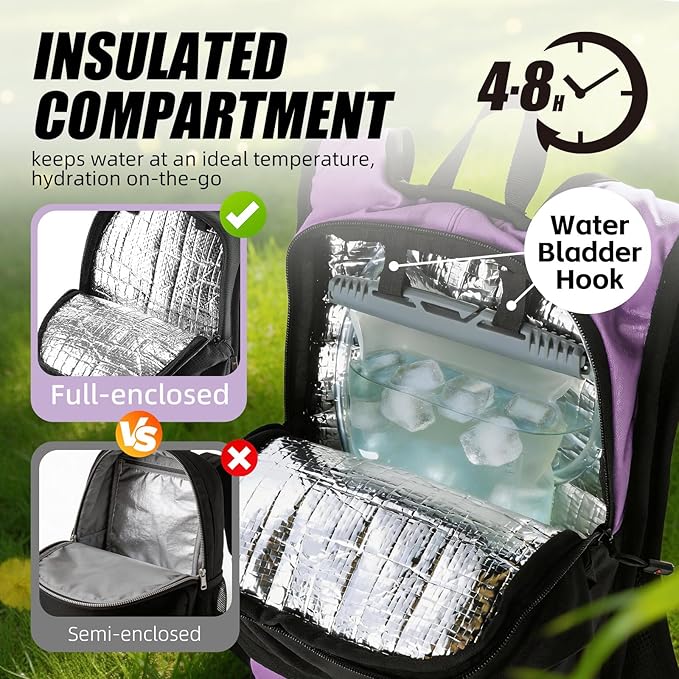 Hydration Pack Backpack, Insulated Hiking Water Backpack with 1.5L Water Bladder, Running Hydration Vest Backpack for Men Women, Hydro Daypack for Hiking, Cycling, Climbing, Rave