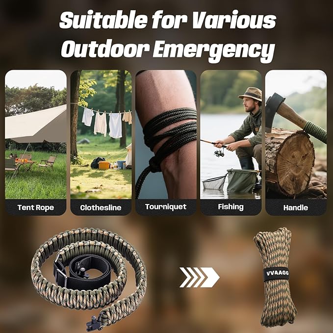 VVAAGG Two-Point Paracord Rifle Sling with Swivels, Non-Slip Gun Sling with Adjustable Length Strap