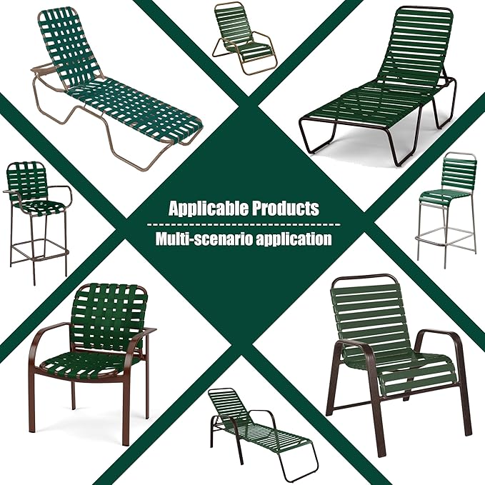 Vinyl Straps for Patio Chair Repair Kit 2'' Wide 10 Ft Long Replacement Straps + 10 Free Rivets for Outdoor Lawn Furniture Chaise Lounge Repair (Dark Green)