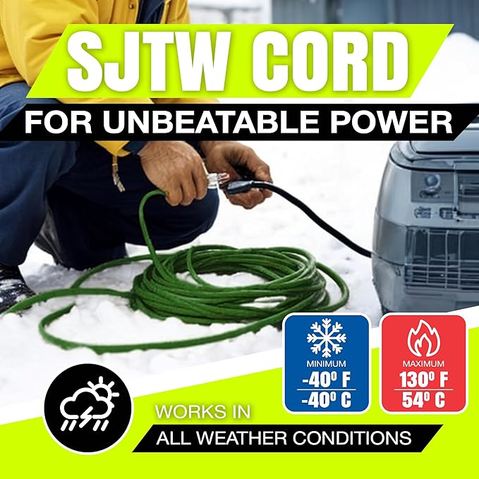 6ft Outdoor/Indoor Extension Cord 14/3 Gauge Heavy Duty 3 Prong SJTW, Waterproof, Flexible Cold-Resistant Long Power Cord,15A 125V 1875W, Green by LifeSupplyUSA