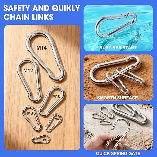 200Pack M5 Spring Snap Hooks Carabiner, 3/16" Heavy Duty Carabiner Clips Chain Quick Links Spring Safety Hook Connector for Dog Leash Backpack Hiking Fishing Bag Outdoor Travel