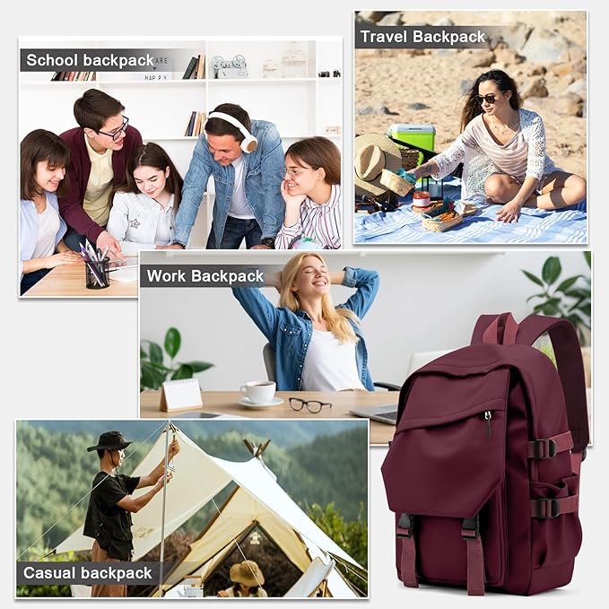 coowoz Lightweight School Bag Casual Daypack College Laptop Backpack for Men Women Water Resistant Travel Rucksack for Sports High School Middle Bookbag for girls(Red)