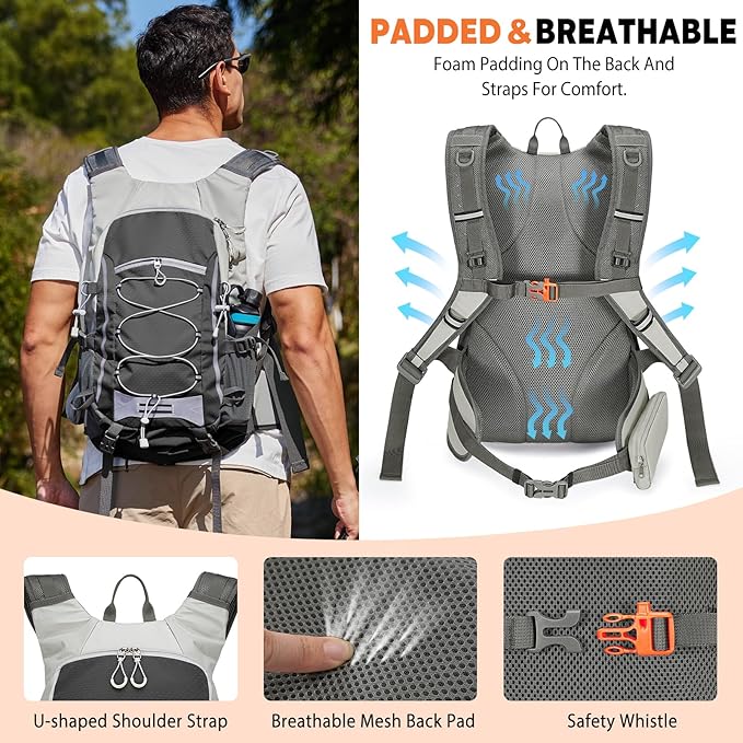 25L Hiking Backpack with Rain Cover Lightweight Hiking Daypack for Travel Camping Outdoors Knapsack for Men Women (Black)