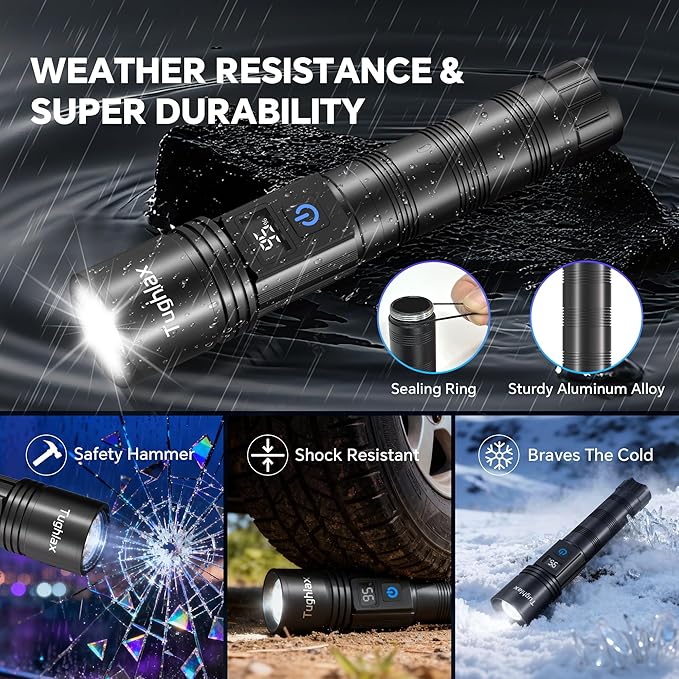 LED Rechargeable Flashlights 9900 High Lumens 2Pack, Super Bright Flashlight, Zoomable Powerful Camping Flashlights with LCD Digital Display, 5 Modes Waterproof Flash Light for Home