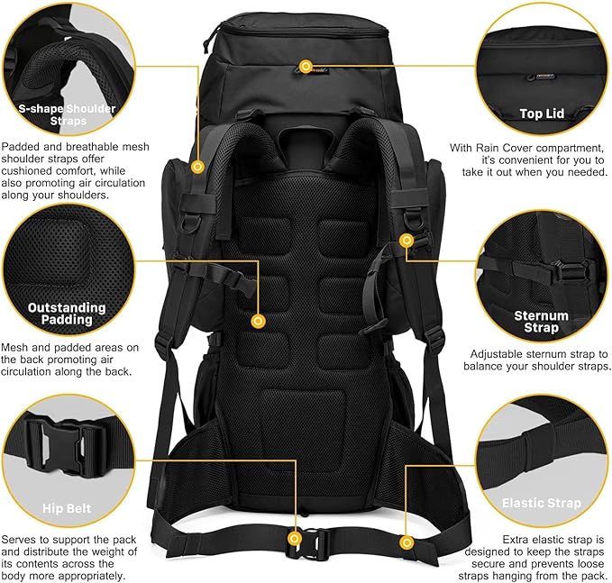 Mardingtop 60L Military Internal Frame Backpack for Hiking,Camping,Hunting,Rucksack Backpack with Rain Cover