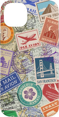 World Map Travel Passport Stamps Postage Stamp Case for iPhone 14 Plus