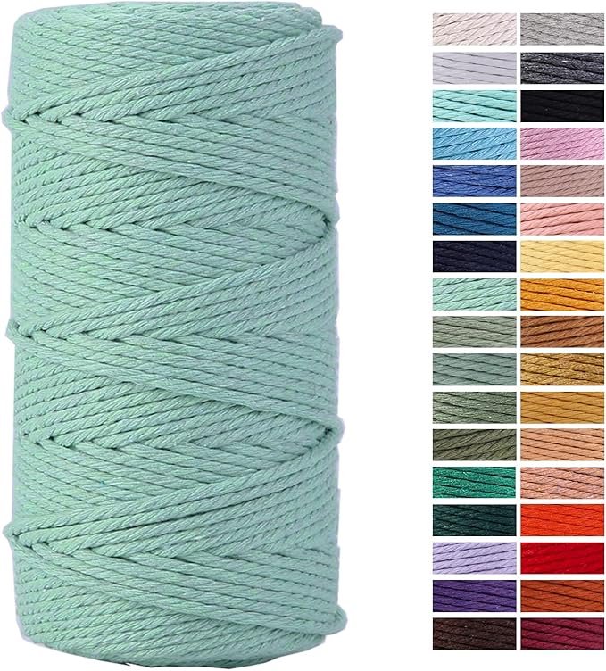 Light Green Macrame Cord 3mm x 109Yards, Colored Cotton Rope Colorful Cotton Craft Cord Twine for Wall Hanging Plant Hanger Crafts Knitting Decorative Projects
