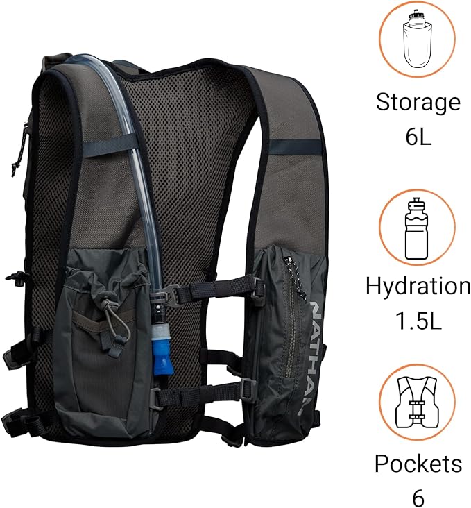 Nathan QuickStart Hydration Pack Vest with Bladder or flasks, Storage Pockets, Breathable Moisture-Wicking Fabric, Adjustable Straps for Running, Hiking, Walking, Marathons, Obstacle Races
