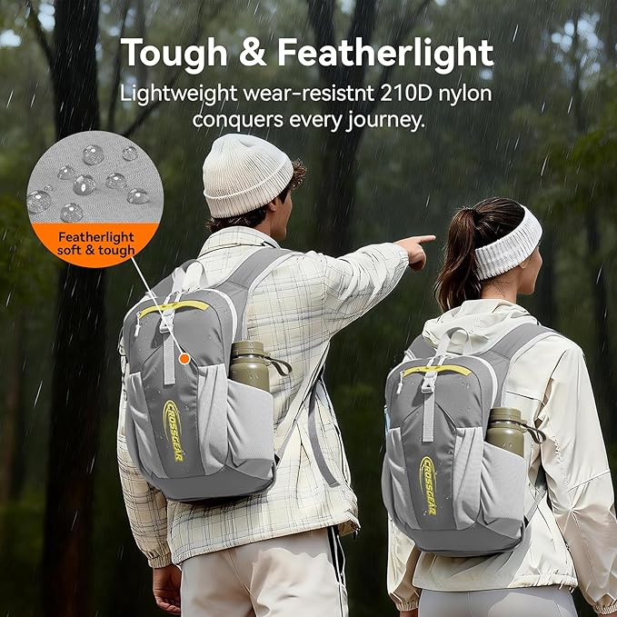 16L Small Hiking Backpack, CROSSGEAR Lightweight Waterproof Foldable Backpack, Travel Camping Outdoor Daypack for Women Men, Gray