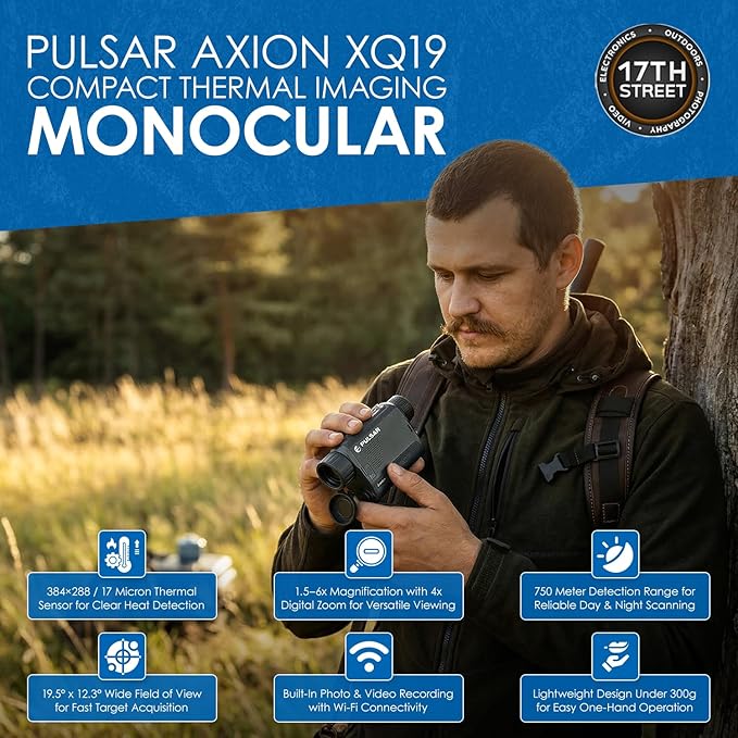 Pulsar Axion XQ19 Compact Thermal Imaging Monocular - High Sensitivity & Vision monocular with Pulsar APS 3 Battery, 1 Pair of Air Activated Hot Hand Warmers, & Microfiber Cleaning Cloth - Bundle Kit