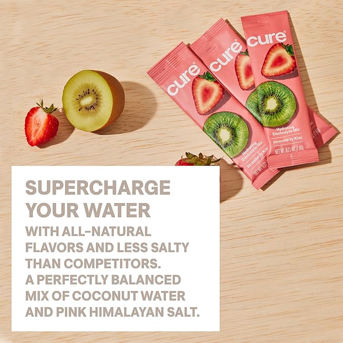 Cure Hydration | Plant-Based Electrolyte Drink Mix | No Added Sugar | FSA-HSA | Dehydration Relief Powder Made with Coconut Water | Non-GMO | Vegan | Box of 8 Packets - Blood Orange
