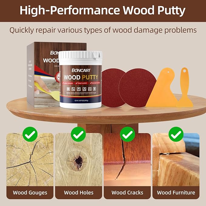 BONCART Mahogany Wood Filler,Paintable, Stainable, Sandable, Wood Putty can Quickly Repair Holes, Cracks, Chips, Damage, and Scorched Areas of Wooden Furniture