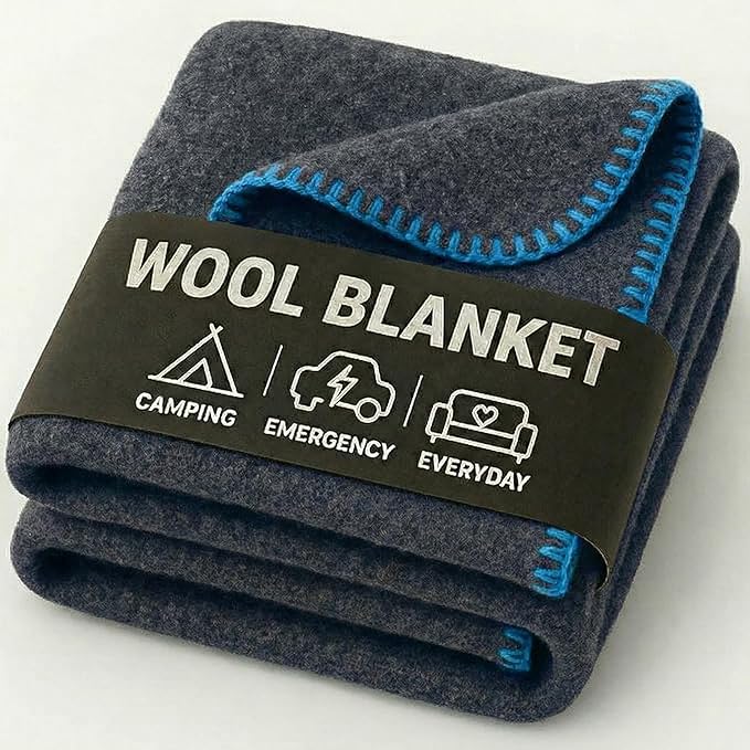 Wool Camping Blanket – 70% Wool Heavy-Duty Military Style Throw, Warm & Washable, Fire Retardant Cover for Emergency, Survival & Outdoor Use – Perfect for Camping, Car, Home & Hiking, Navy 62x84