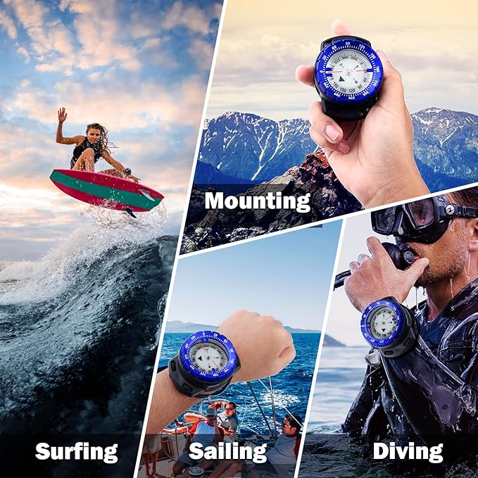 Scuba Dive Compass, Waterproof 5ATM Marine Navigation Wrist Compass with Bungee Mount and Cord, Glow in The Dark for Underwater Diving, Sailing, Camping, Kayaking, Hiking