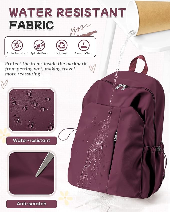 SEAFEW Red School Backpack for Girls Boys, Small Waterproof Bookbag for Women Men, College Student School Bag, Lightweight Travel Rucksack Casual Daypack,Laptop Backpacks